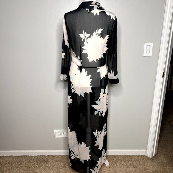 River Island Printed Sheer Maxi Dress Kaftan Size 10 Button Front - Picture 6 of 8